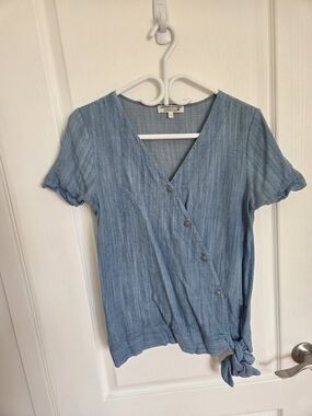 Message Factory Light Blue Tencel Wrap Top